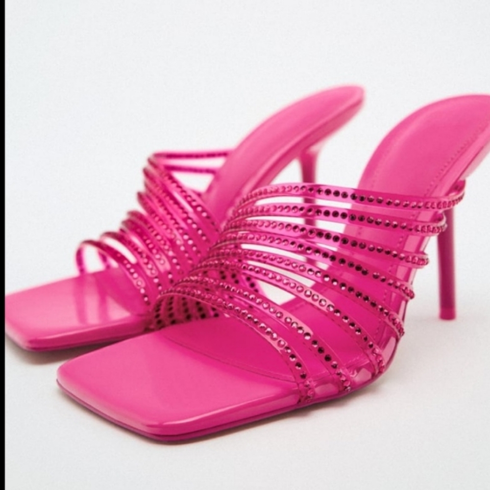 ZARA RHINESTONE VINYL HIGH HEEL SANDALS